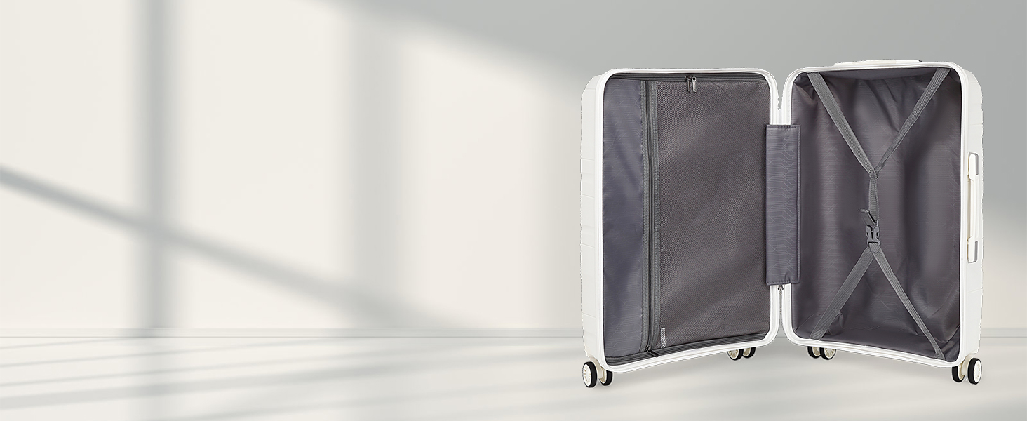 Валіза-тележка KONO, велика, легка, з жорстким корпусом, TSA-замок, 4 колеса (біла, XL)