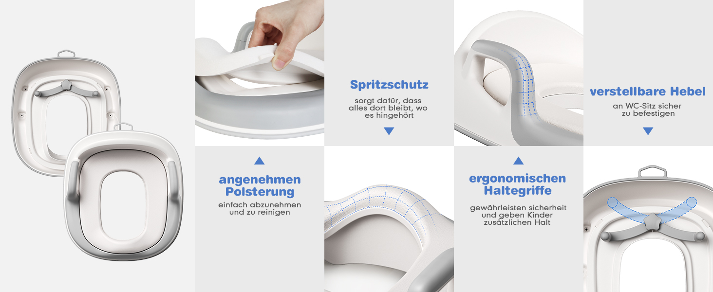 Дитяче сидіння на унітаз Maliton з двоступеневою підніжкою для дітей 1-8 років, біло-сіре або біле