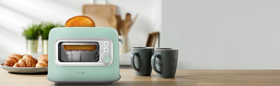 Тостер Cecotec RetroVision Vertical 700W, 2 слоти, ретро-дизайн, зелений