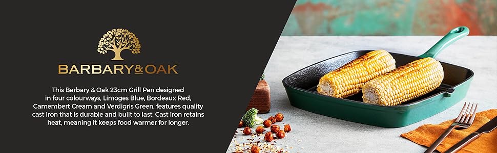 Сковорода-гриль Barbary & Oak BO800256GRN з емальованим покриттям, 23 см, зелений