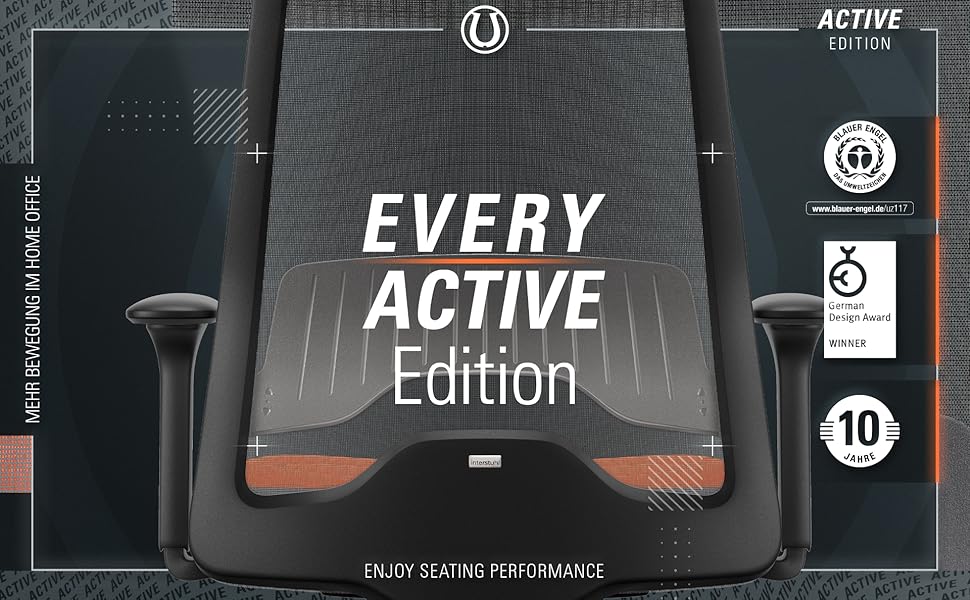 Офісне крісло Interstuhl Every Active Edition – регульована поперекова підтримка, комфортне та активне сидіння (зелений | чорний) (антрацит | помаранчевий)