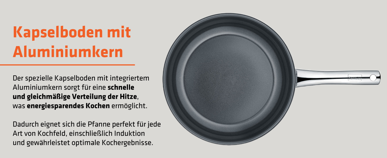 Пан з нержавіючої сталі Berndes Napoli 28 см – універсальна, антипригарна, з капсульним дном та кварцовим покриттям