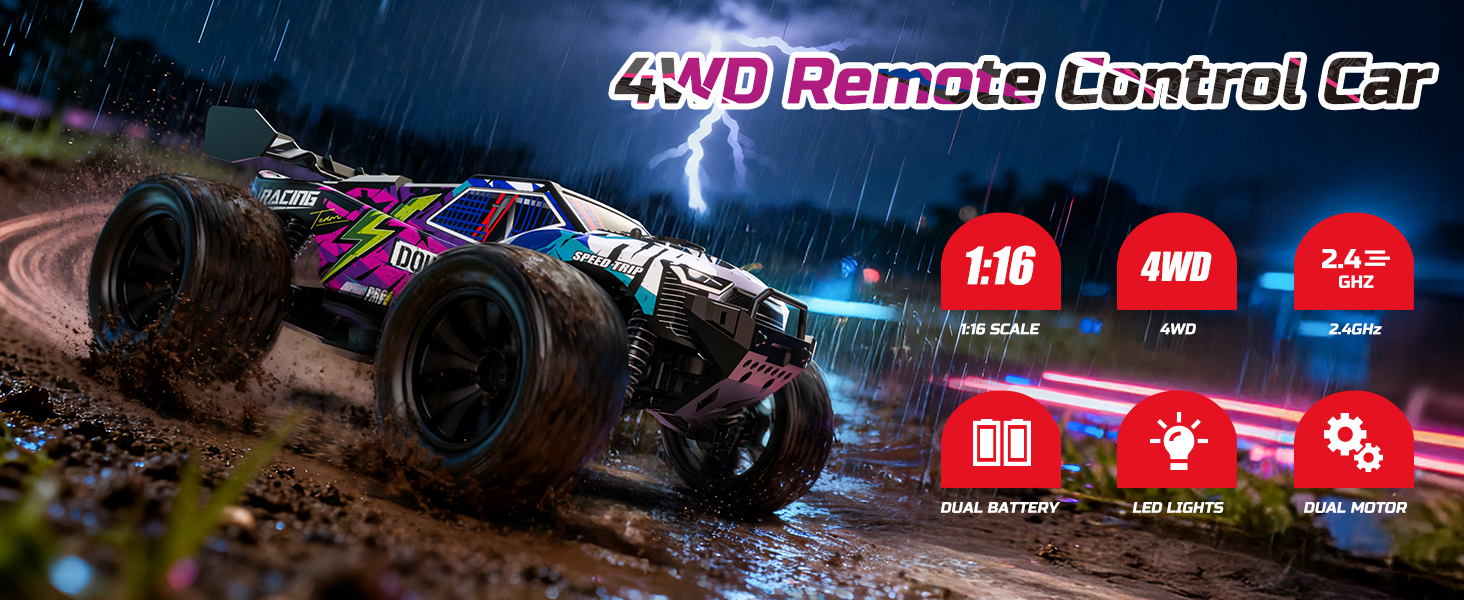 Радіокерований позашляховик DEERC 9205E 1:10 48 км/год 4WD з двома акумуляторами - іграшка для дітей та дорослих