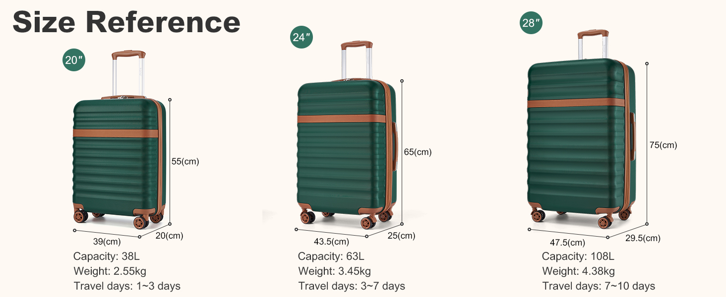 KONO Чемодан-Тролей середнього розміру, валіза для подорожей з ABS+PC, жорсткий корпус, 4 колеса, TSA замок (L) (65см, темно-зелений/коричневий)