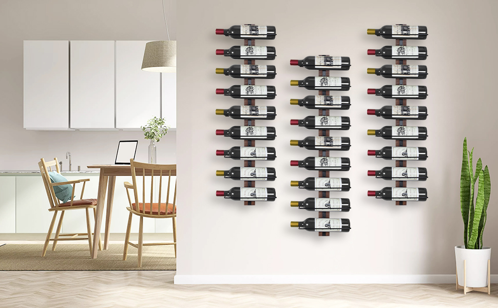 Настінна вітрина для вина B4Life на 12 пляшок, метал та дерево, чорний колір, для кухні, їдальні, бару