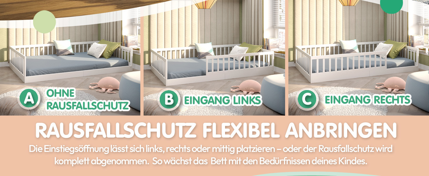 Ліжко дитяче CADANI Timi 2в1 Montessori 120x200 см з бортиками, ламелі, масив сосни, біле - 3 варіанти збірки, до 200 кг