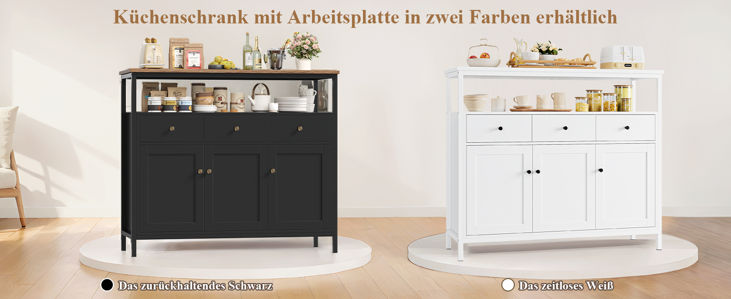 Білий комод-буфет FirFurd з 3 шухлядами та 3 дверцятами для кухні, вітальні, їдальні, 108x38x98,5 см, регульована полиця