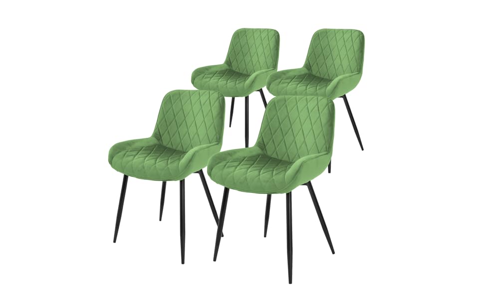 Крісла для обідньої зони ML-Design: обідні крісла з підлокітниками та спинкою, темно-зелені, з велюровим сидінням та металевими ніжками (4 шт.)