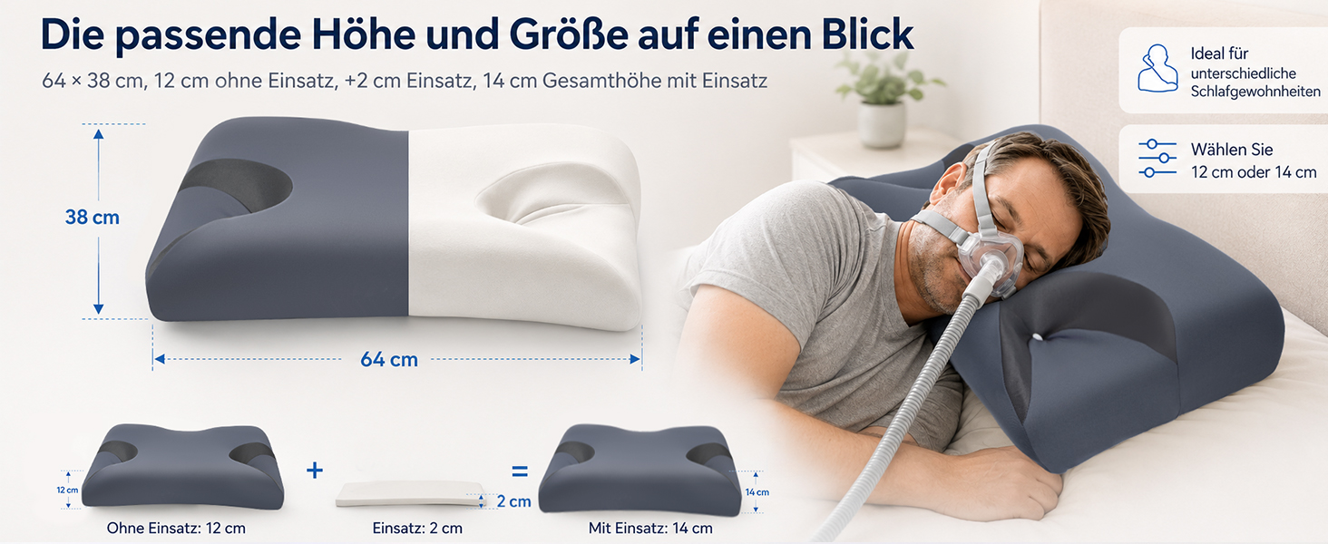 Регульована подушка для CPAP-терапії з ефектом пам'яті (Memory Foam) для сну на боці та спині, ергономічна ортопедична подушка під маску з вийманим вставкою, розмір Large