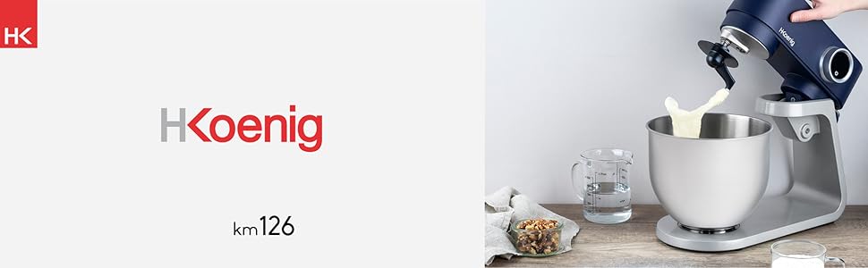 Кухонний комбайн H.Koenig KM124: професійний, багатофункціональний, 5 л, нержавіюча сталь, 800 Вт, 8 швидкостей (блакитний)
