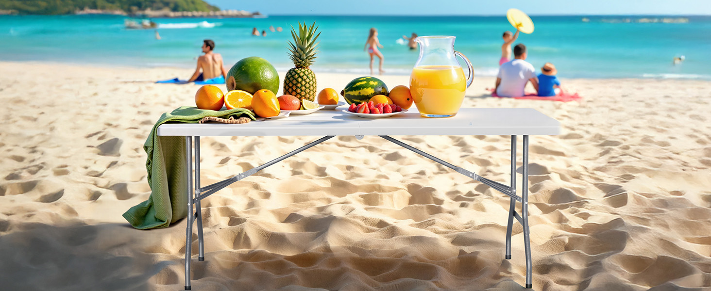 Складаний кемпінговий стіл Wiltec 122x60x75 см, стіл для пікніка, саду та виїзних заходів з ручкою для перенесення