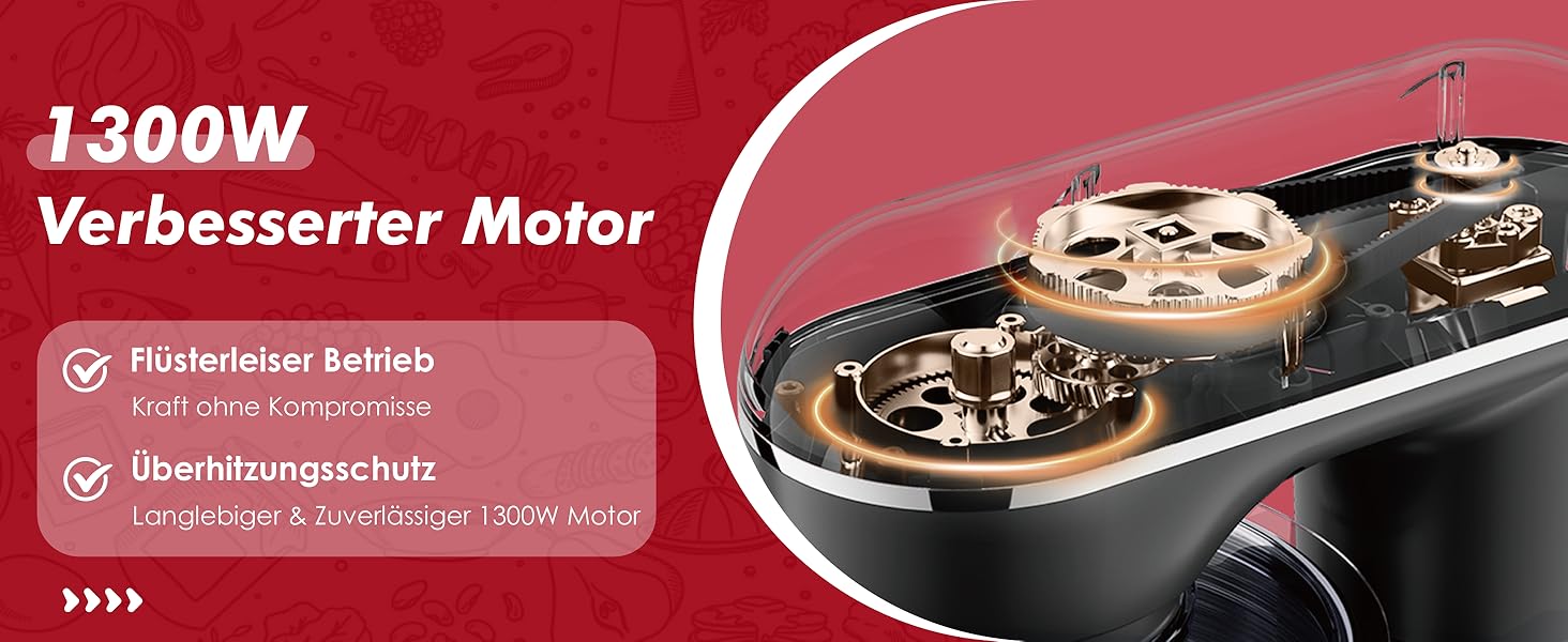 Кухонна машина Kitchen in the box 6L з 2 чашами по 3.5L, 10 швидкостей, з гаками для тіста, вінчиками та вінчиком для збивання (червона)