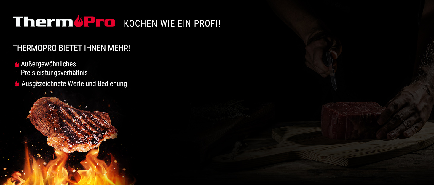 ThermoPro TP20 Цифровий термометр для м'яса з радіусом дії 150 м. Бездротовий термометр для гриля, духовки та барбекю з 2 датчиками температури. Orange