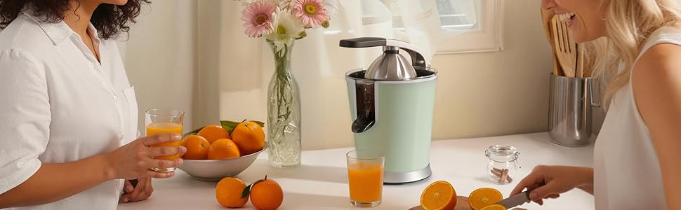 H.Koenig AGR88 Електрична цитрусовижималка 160W, нержавіюча сталь, антикрапля, BPA-free, пастельно-зелений