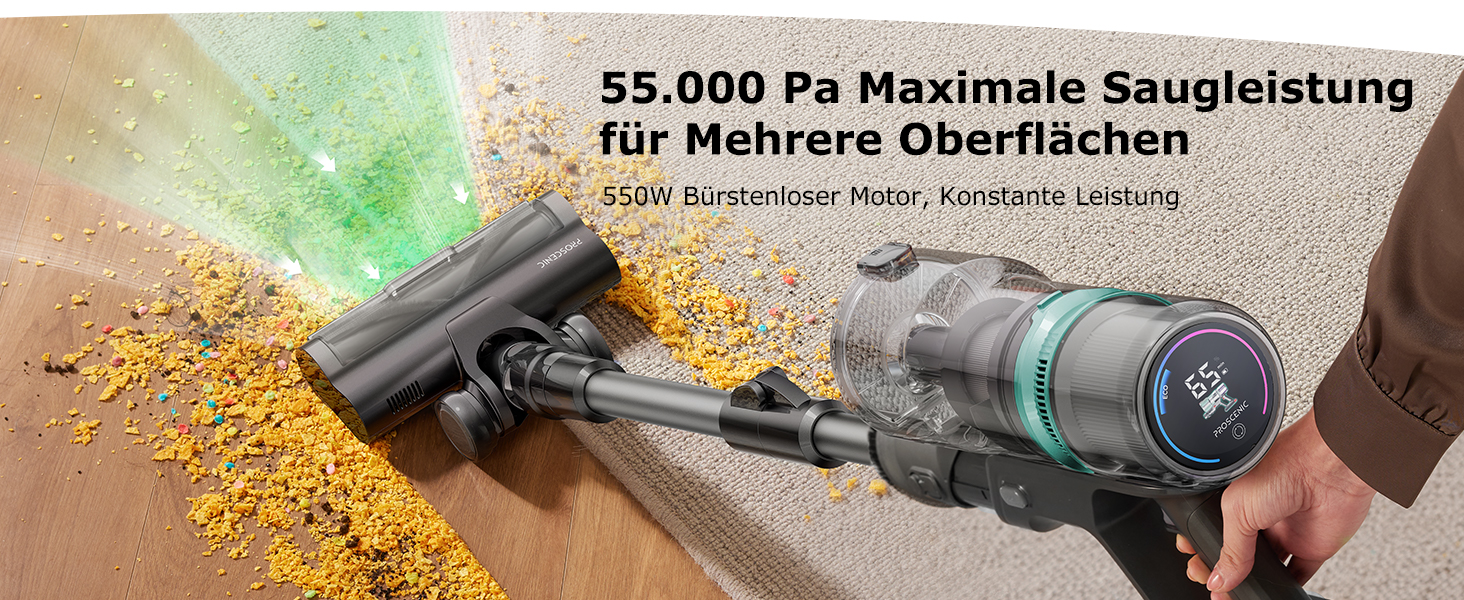 Бездротовий пилосос Proscenic P11 Ultra: потужний, легкий, з акумулятором 50 хвилин, сенсорний екран, антизаплутування, для дому, авто та видалення шерсті тварин (сірий)