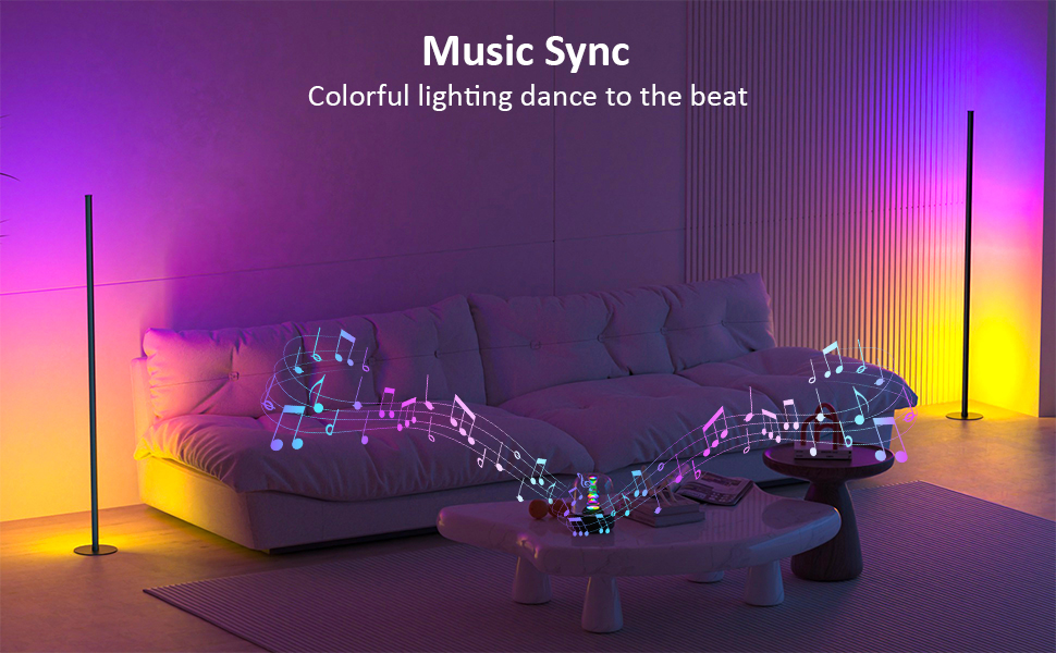 LED торшер для вітальні, білий з пультом ДУ, RGB 16 млн кольорів, синхронізація з музикою, 140 см, кутова лампа для ТВ, спальні, ігрової кімнати
