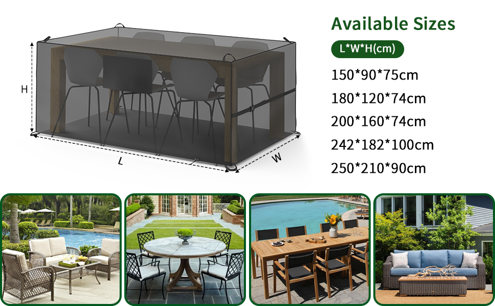 Водонепроникний чохол для садово-патіо меблів 200*160*70 см. Захисна накривка для саду, 420D Oxford, PU, анти-UV, зимова, з вентиляцією. Підходить для садових столів та меблевих наборів.