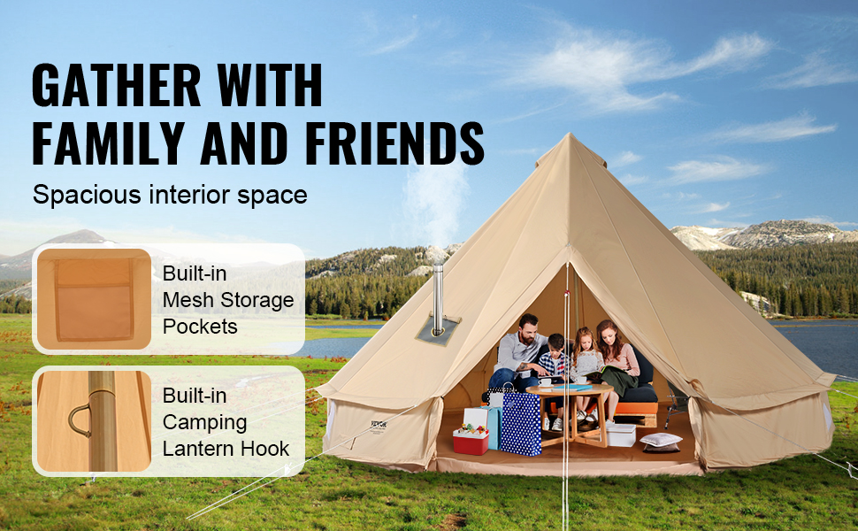 Намет-юрта VEVOR Glockenzelt 3-7м, бавовна TC, для 6-12 осіб, з PVC підлогою, ретро