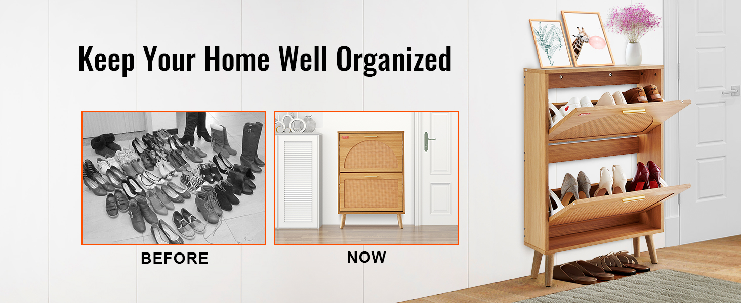 Вузька шафа для взуття VEVOR, полиця для взуття з дерева, 600 x 168 x 877 мм, з 2 відкидними дверцятами та верхньою полицею для зберігання, 36,28 кг, для прихожого, масивне дерево