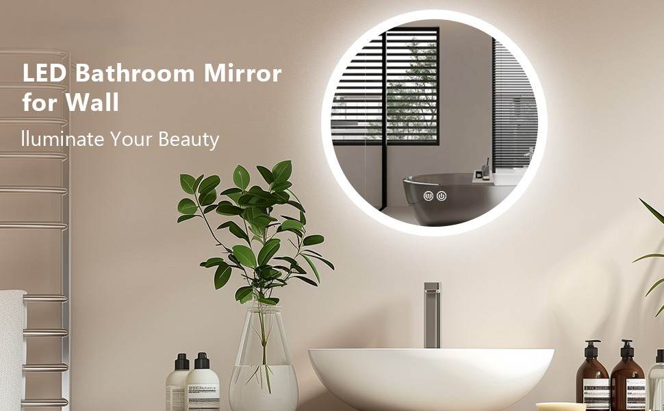LED дзеркало для ванної кімнати AllRight з підсвічуванням 50 см, кругле, димування, 3 кольори світла, сенсорне керування, антизапар, для макіяжу та гоління