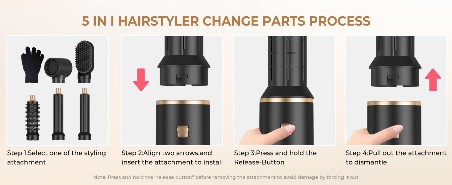 MogaWave Air Styler Pro 6 в 1: Фен-щітка, стайлер для волосся 1000W (Чорний)