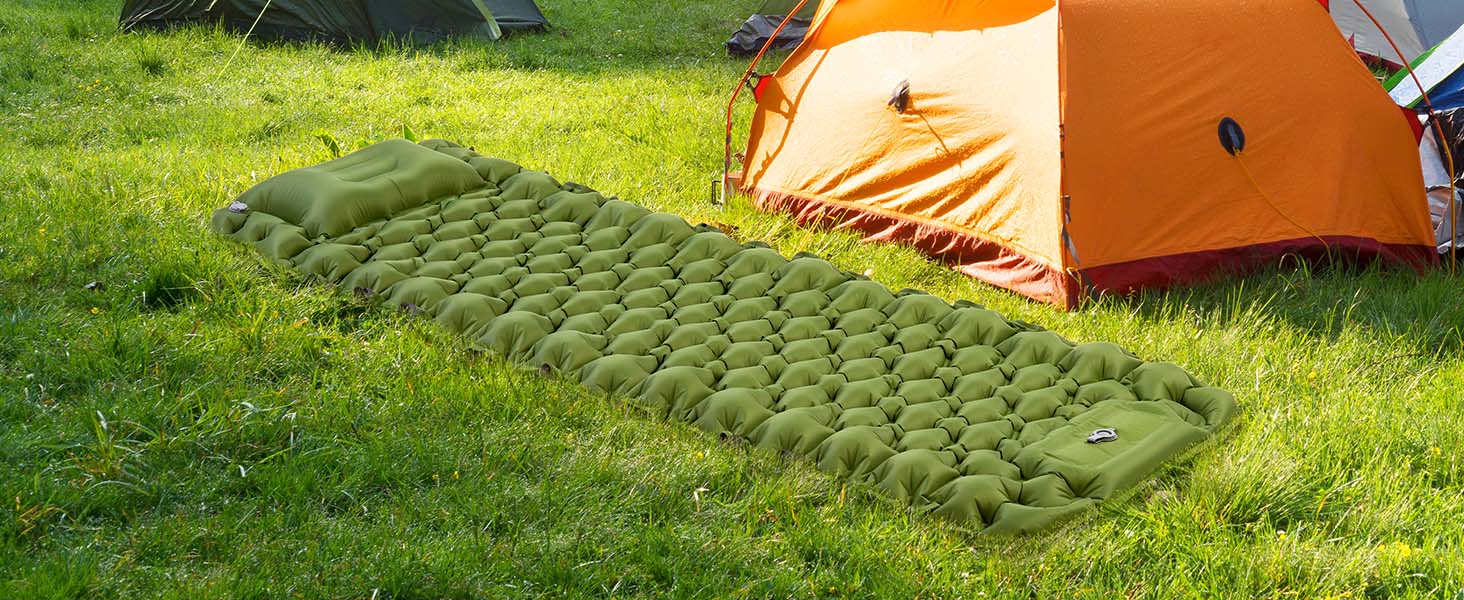 Самонадувний кемпінговий килимок AKSOUL Outdoor: ультралегкий термо-матрац для намету та трекінгу з подушкою, 10 см, армійний зелений