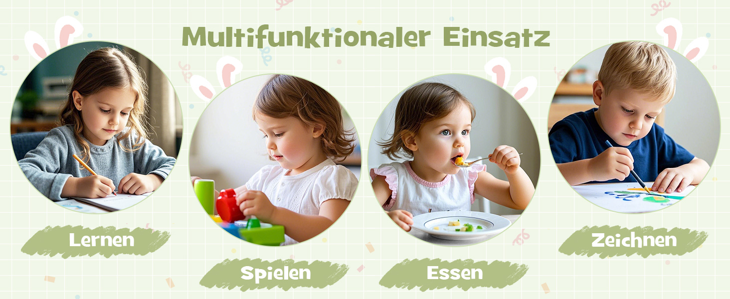 Дитячий стіл з 2 стільцями COSTWAY, 3 шт. - дитяча меблева група з масивних ніжок та спинка у вигляді вушок кролика, квадратний ігровий стіл, меблі для дітей 3-6 років (білий)