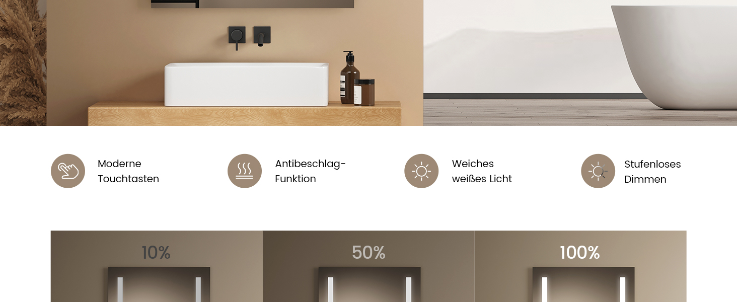 Дзеркало для ванної кімнати EMKE з підсвічуванням 60x80 см, 2 кольори світла, антизапарник, IP44, LED, сенсорний вимикач