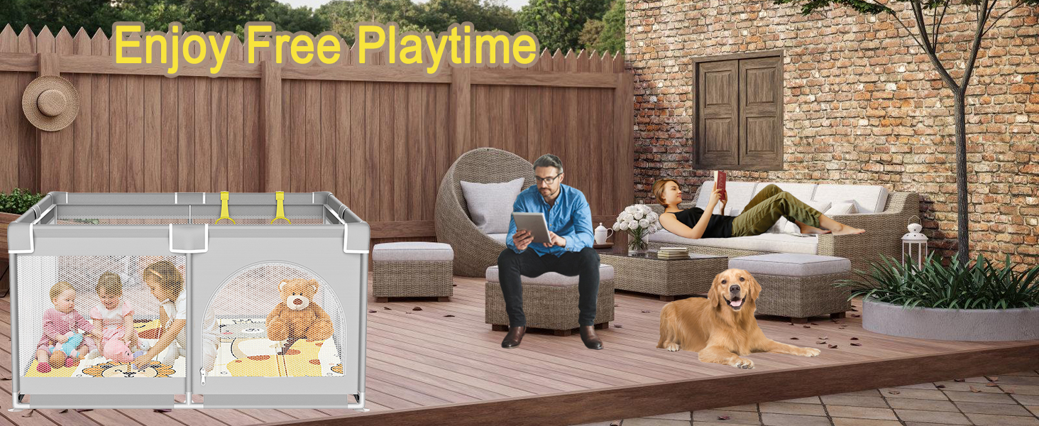 Ляльковий загін для малюків 120x120 см з ігровим килимком, дитячий портативний загін з м'яким килимком, дитячий загін з сіткою та присосками 120x120 см з матрацом