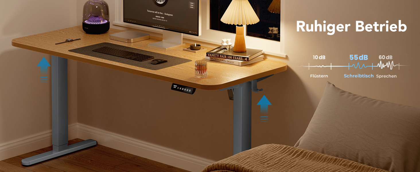 Регульований стіл-підставка HUANUO з безщітковим мотором, вантажопідйомність 100 кг, для стільниць 110x200 см (сірий)