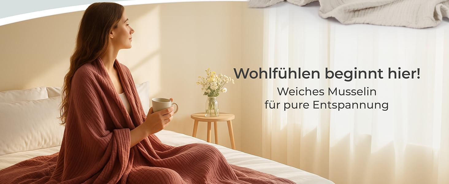 Плед LAYNENBURG Premium з мусліну, 150x200 см, 100% бавовна. Легкий літній плед, ковдра, накидка на ліжко/диван (Taupe)