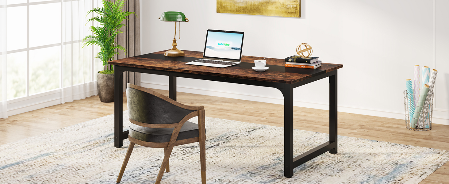 Стол Tribesigns 160 x 80 см: Комп'ютерний, офісний, для робочого кабінету, сучасний, вінтажний, коричнево-чорний