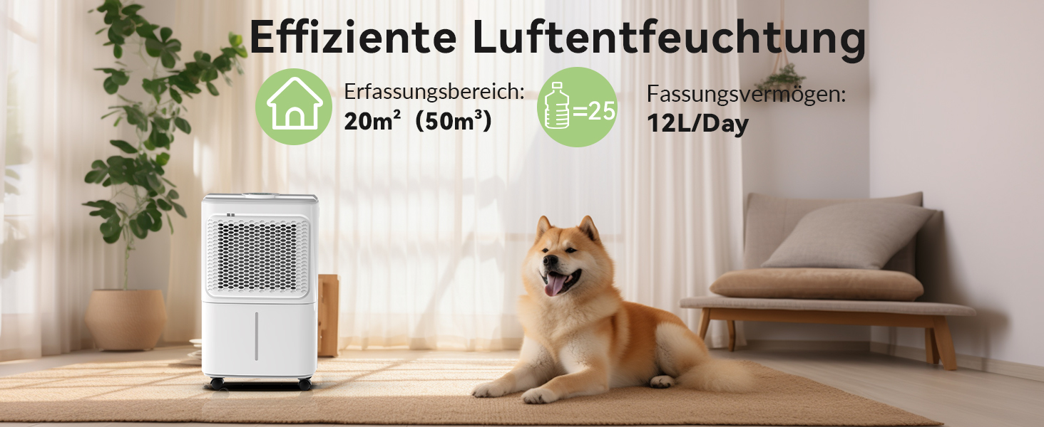 Електричний осушувач повітря Crecolife 12L/24h, 190W, для приміщень 20м², з цифровим дисплеєм та сенсорною панеллю управління, 3 режими осушення, 2 варіанти зливу, таймер 24h