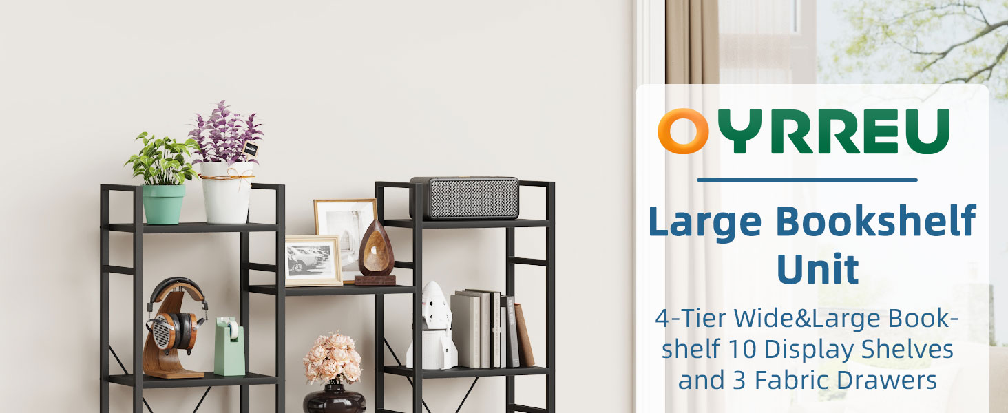 Стильна полиця-стеллаж з 4 висувними ящиками з тканини, 142 см, чорний колір. Ідеально для вітальні, офісу, кухні, балкону. Книжкова полиця, стелаж-куб, полиця для зберігання.