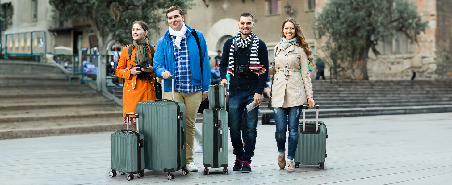 Набір валіз LALAHO 4 шт. з косметичними сумками, ABS, Navyblue (Синій, смужки)