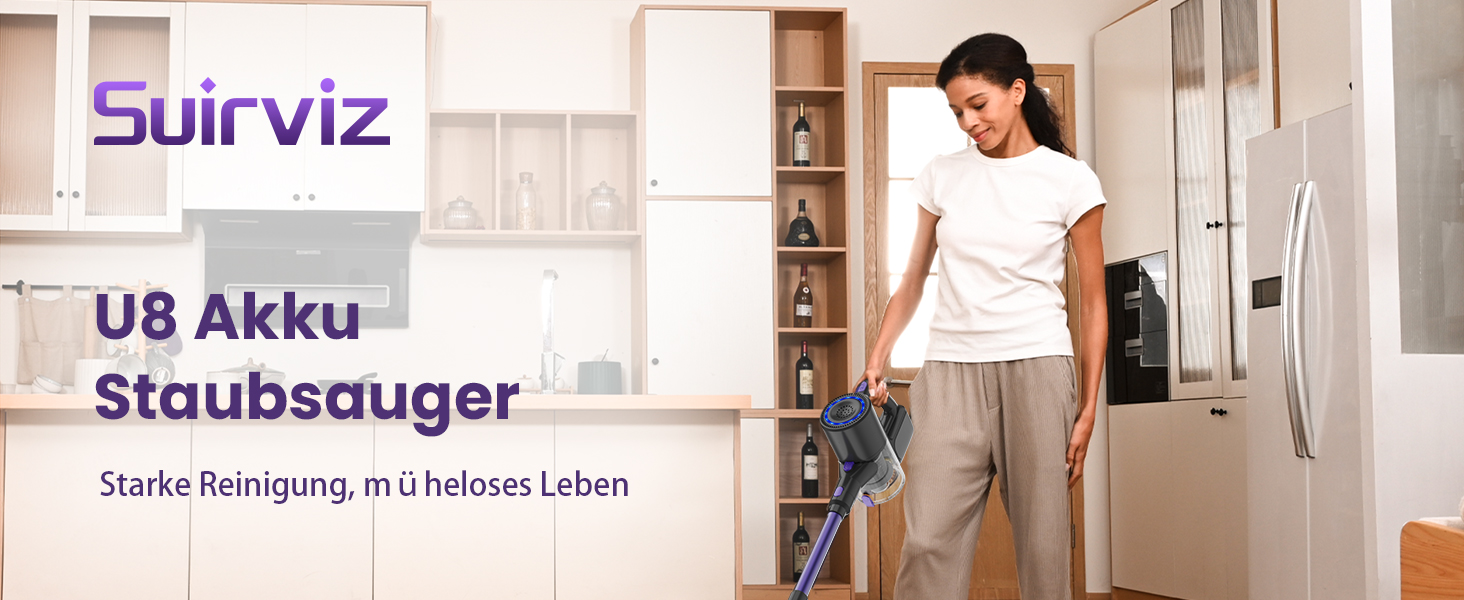 Бездротовий акумуляторний пилосос Suirviz 500W, 40000Pa, 40 хв, з підсвічуванням, для твердих поверхонь та килимів, видалення шерсті тварин (темно-фіолетовий)