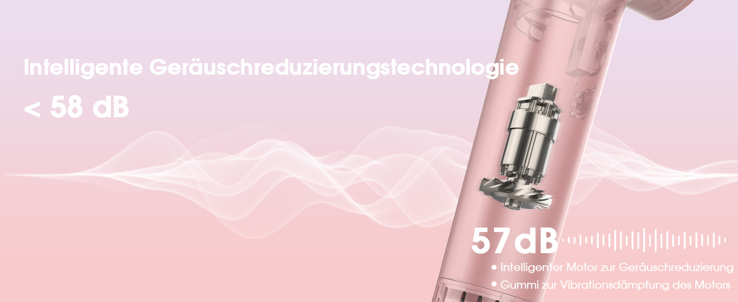 Професійний фен для волосся з дифузором та плазмою (400 млн іонів), безщітковий мотор 110 000 об/хв, низький рівень шуму 57дБ, Rose Gold