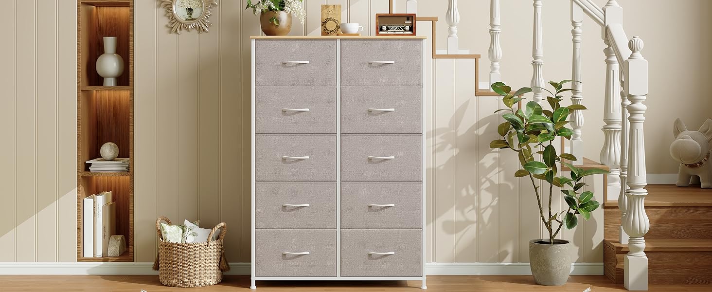 Тканинна комода Somdot з 8/10 висувними ящиками, білий (сірий), 30x80x114.5 см