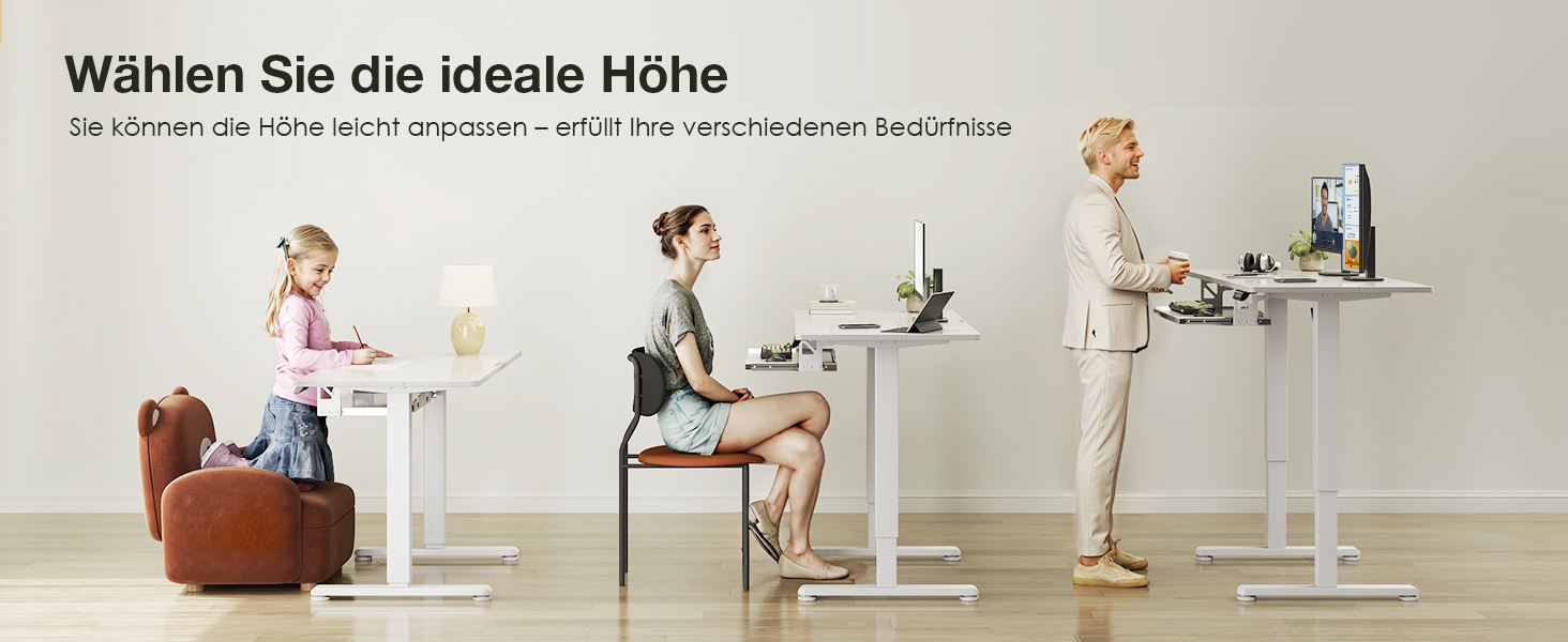 Електричний регульований стіл OffiGo 100x50 см з підставкою для клавіатури, 3 функції пам'яті, білий | Стіл для роботи та навчання