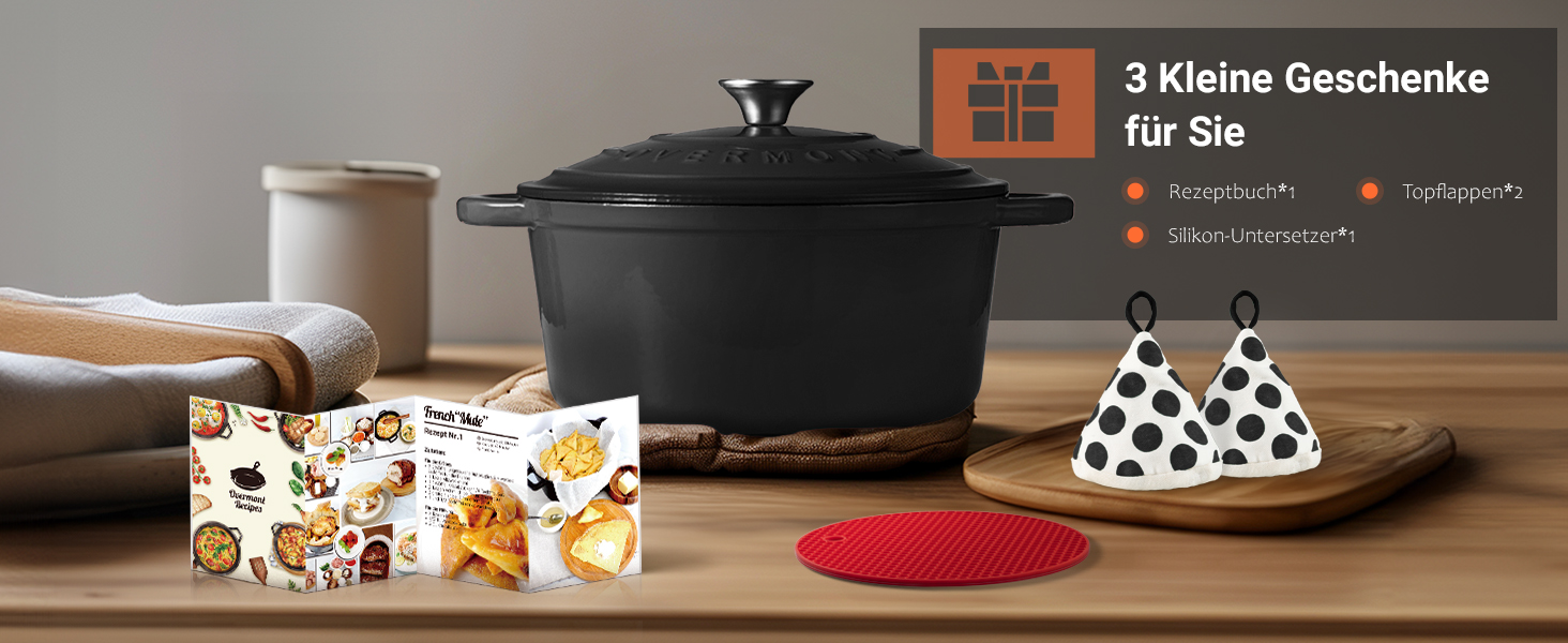 Чавунна каструля-гульяшник Overmont з емалевим покриттям, 26 см, 5.2 л, Graphite Gray — універсальний сотейник з кришкою для тушкування та запікання в духовці