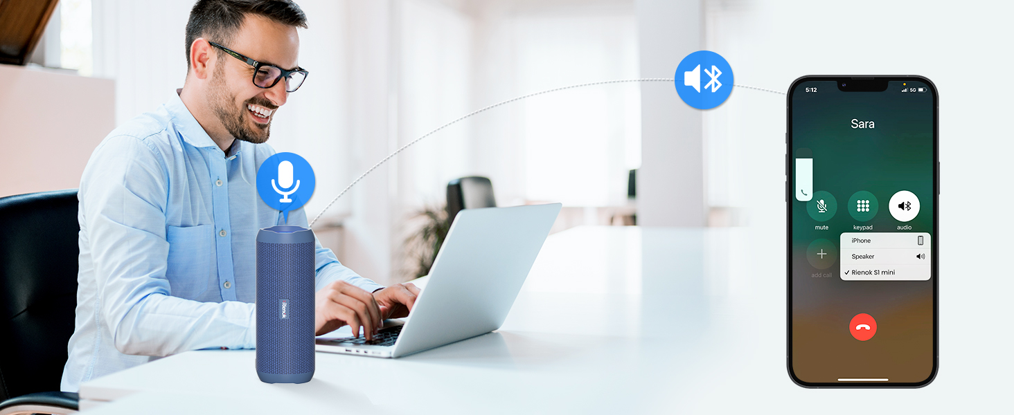 Bluetooth Портативна Колонка RIENOK з підсвічуванням, IPX7, Бас, 3600 mAh, Синій
