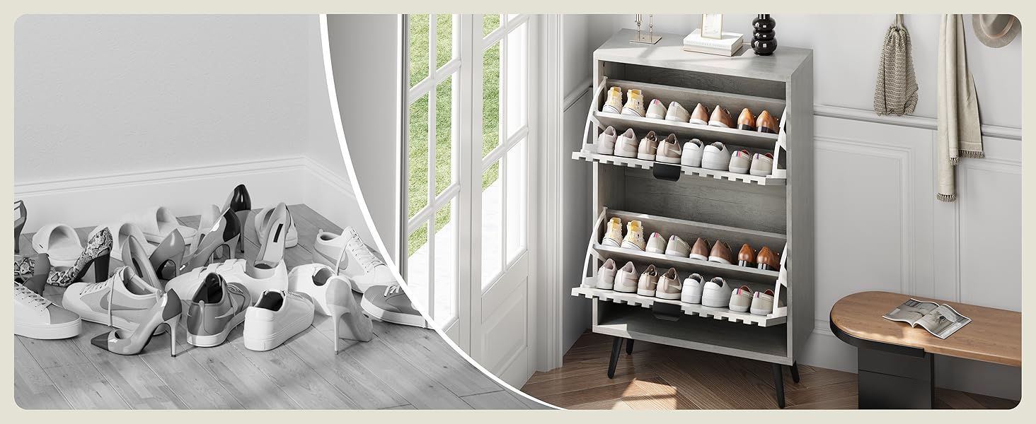 Шафа для взуття Smuxee з 2 відкидними полицями, 60 см, сіра. Вільна стоянка, органайзер для взуття для прихожої, вітальні або гардеробу.