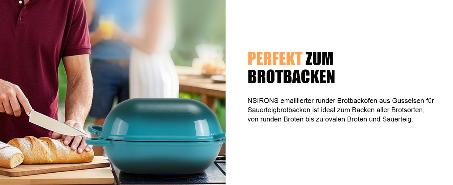 Форма для випікання хліба з кришкою Gusseisen, 23 см, емальована чавунна форма, 2.75 л, для випікання хліба, жаровня з кришкою, сумісна з духовкою (перехідний колір блакитно-зелений)