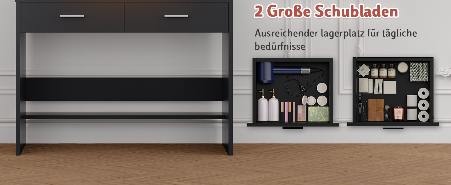 Дзеркальний туалетний столик JUMMICO з LED-підсвічуванням, 2 шухляди, 4 полиці, білий (чорний)