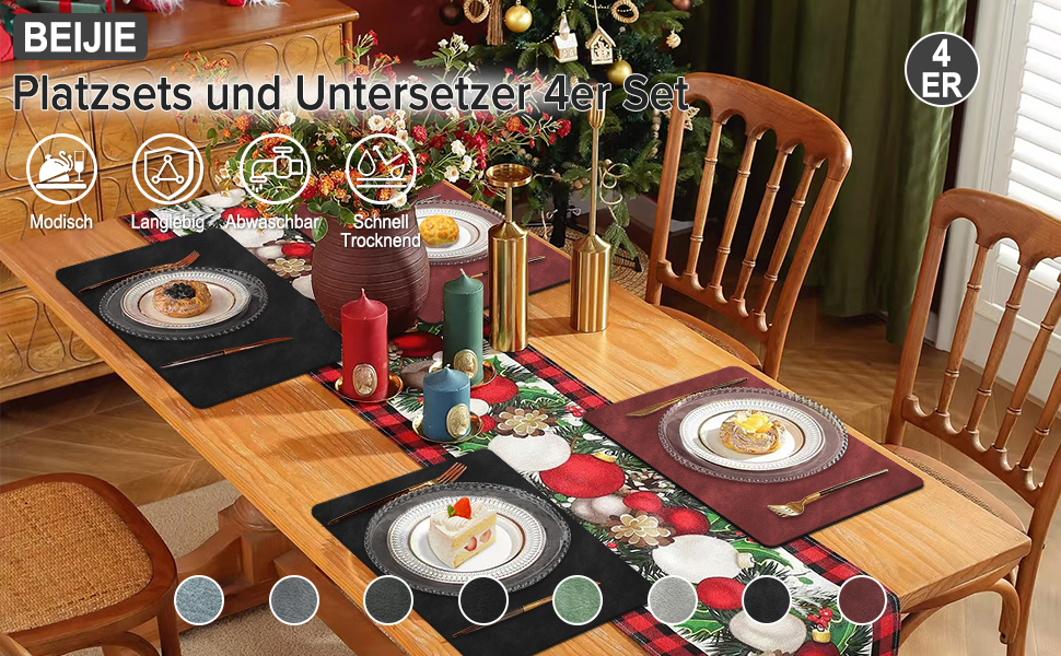 Підставки під гаряче та серветки під тарілку | Коричневе шкіряне покриття з покриттям з телячої шкіри, двосторонні, протиковзні, стійкі до подряпин | Підставки під тарілку для дітей, миючіся, термостійкі | для обіднього столу, кухні, квартири | Зелений та сірий (4 шт., чорно-червоний)