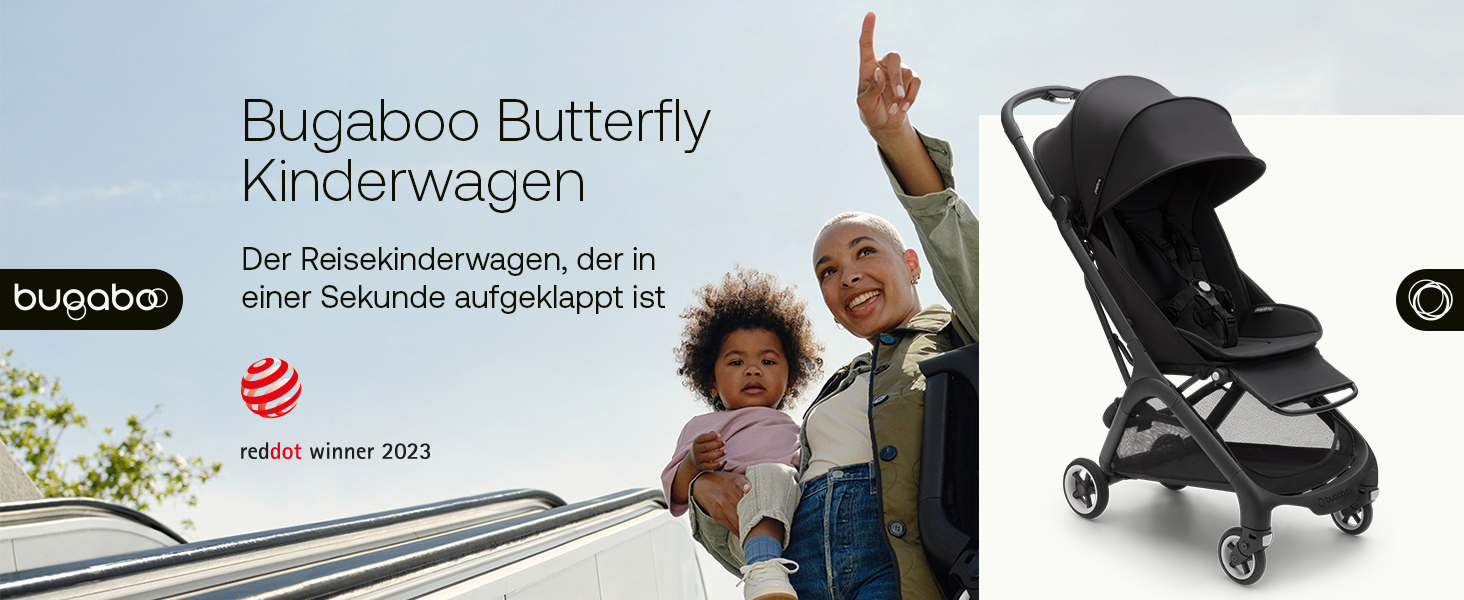 Bugaboo Butterfly: ультракомпактна коляска для подорожей, легка та зручна, складається одним рухом, ергономічна для міста, для малюків від 6 місяців, з великим об'ємом багажника (Midnight Black, Bundle)