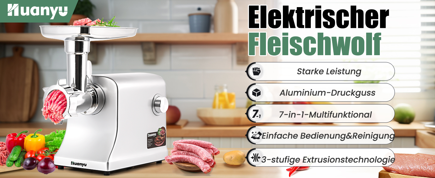 Електрична м'ясоподрібнювач Huanyu 2800W з насадкою для ковбас - багатофункціональна кухонна машина для дому та професійного використання