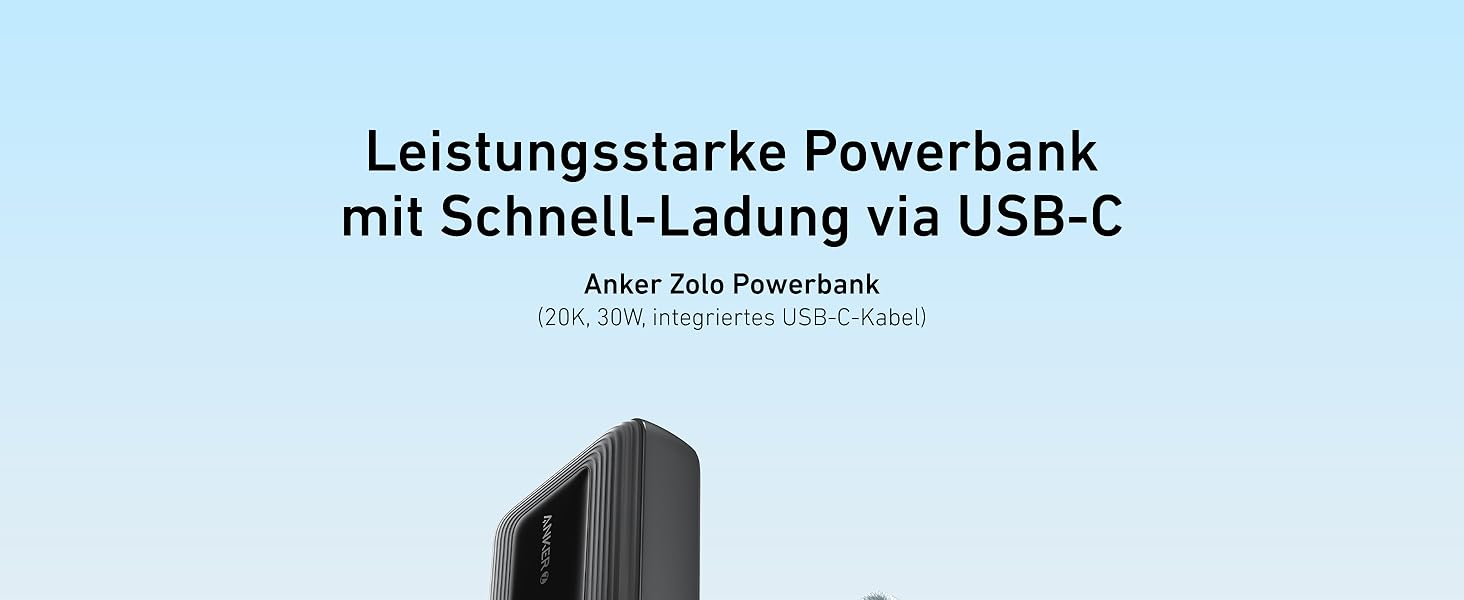 МАг 30 Вт з вбудованим кабелем USB-C, високошвидкісний портативний зарядний пристрій, 1 USB-C, 1 USB-A, акумуляторний блок для iPhone 15/15 Pro/15 Pro Max/15 Plus, MacBook, Galaxy та інших 20000 мАг, 20 000