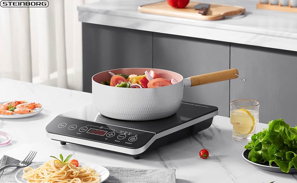 Індукційна плитка Steinborg 2000 Вт з сенсорним керуванням та захистом від перегріву | Електрична плитка для кухні