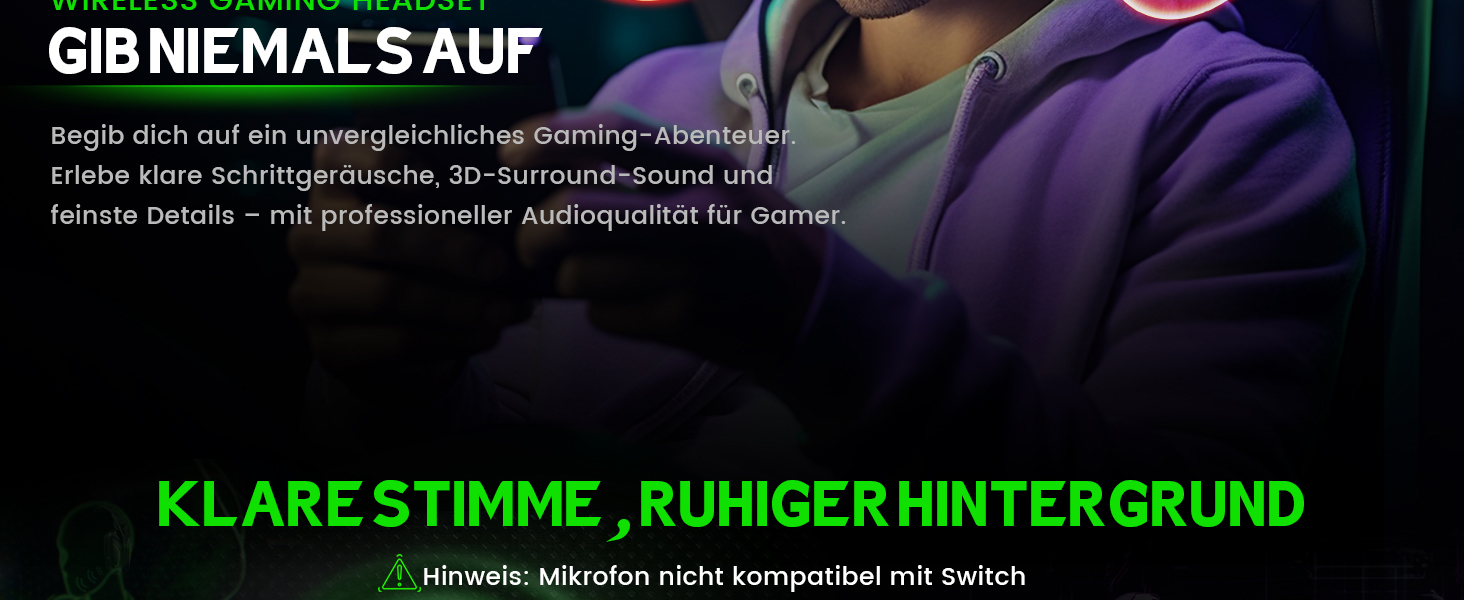 WG1 Bluetooth навушники для ігор: бездротові, з мікрофоном, для PS5, PS4, PC, Switch, Mac, LED-підсвітка, 50 годин роботи, Satinweiß